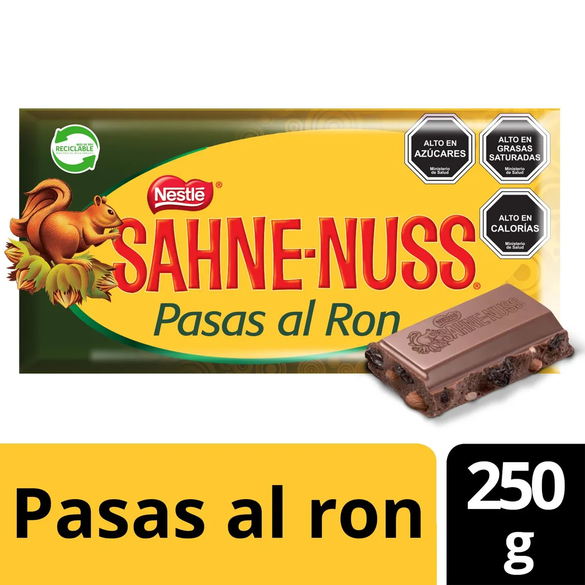 SAHNE NUSS - Chocolate Pasas al Ron Sahne Nuss Barra 250 g