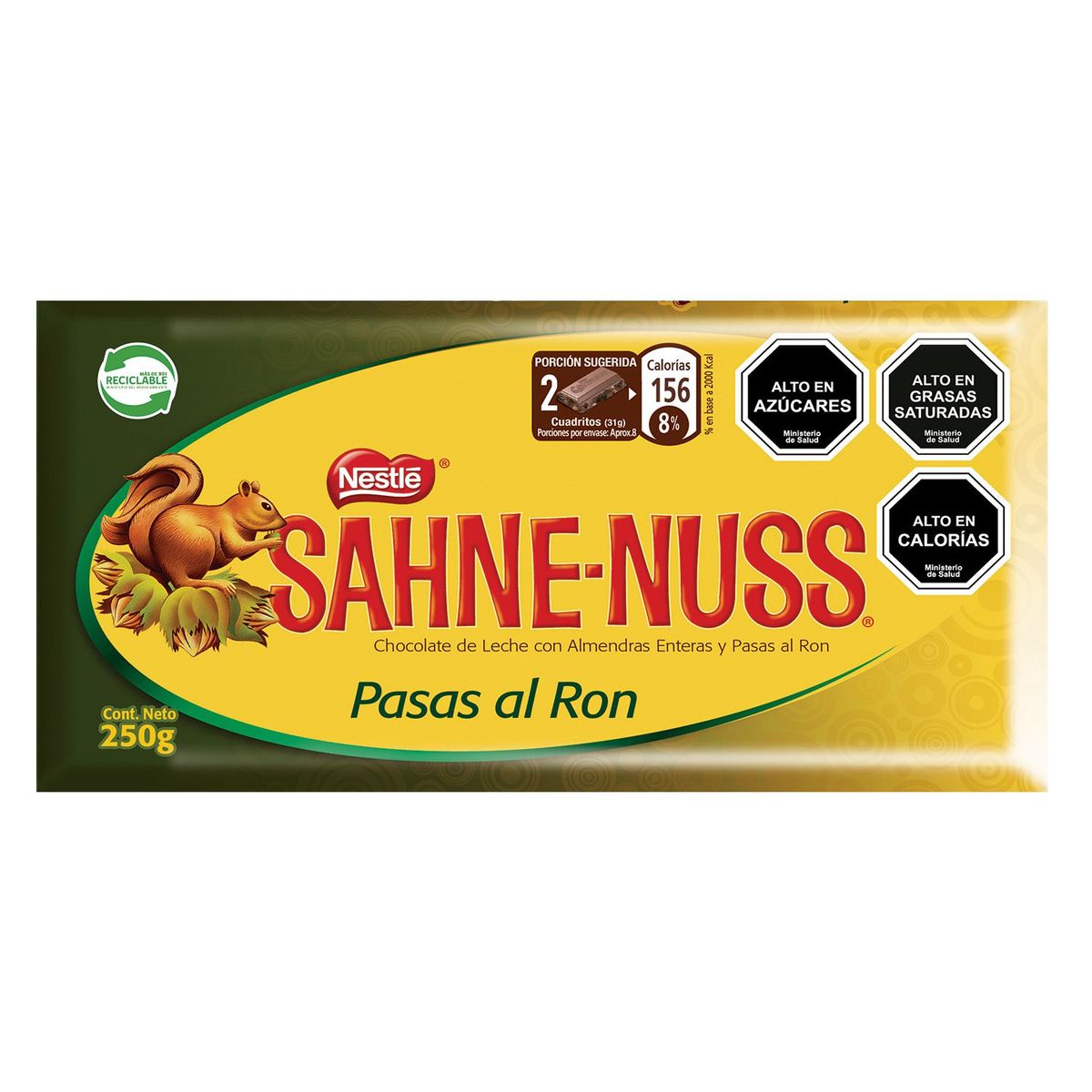 SAHNE NUSS - Chocolate Pasas al Ron Sahne Nuss Barra 250 g