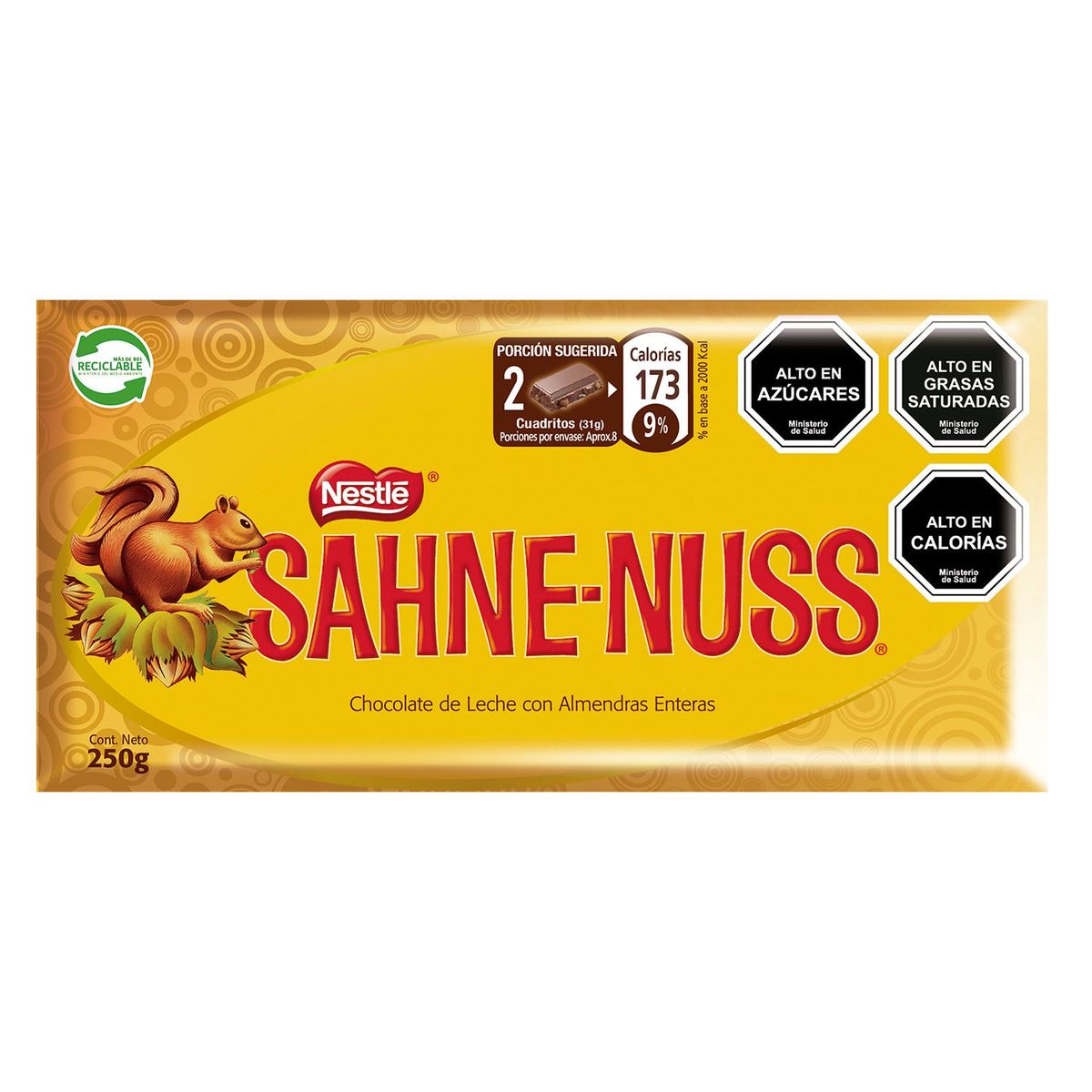 SAHNE NUSS - Chocolate con Almendras Sahne Nuss Barra 250 g