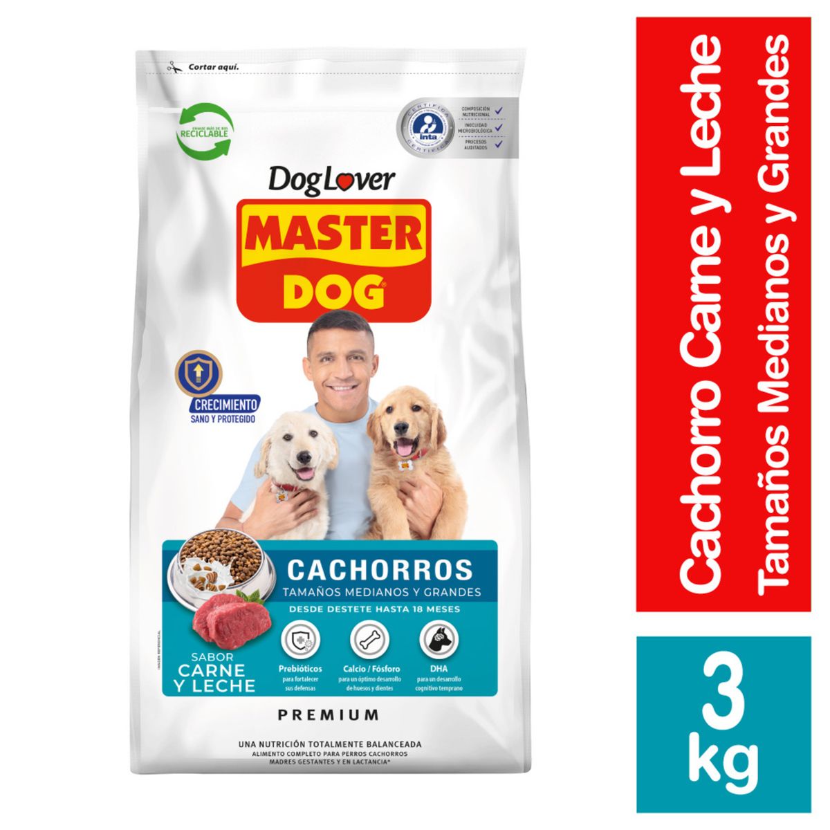 MASTER DOG - Alimento Seco para Perro Cachorro Sabor Carne y Leche 3 Kg