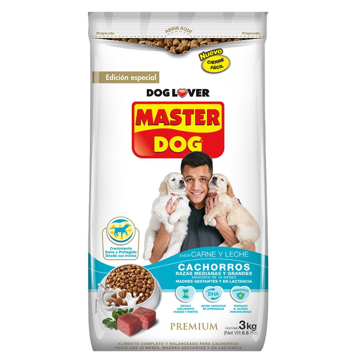 MASTER DOG - Alimento Seco para Perro Cachorro Sabor Carne y Leche 3 Kg
