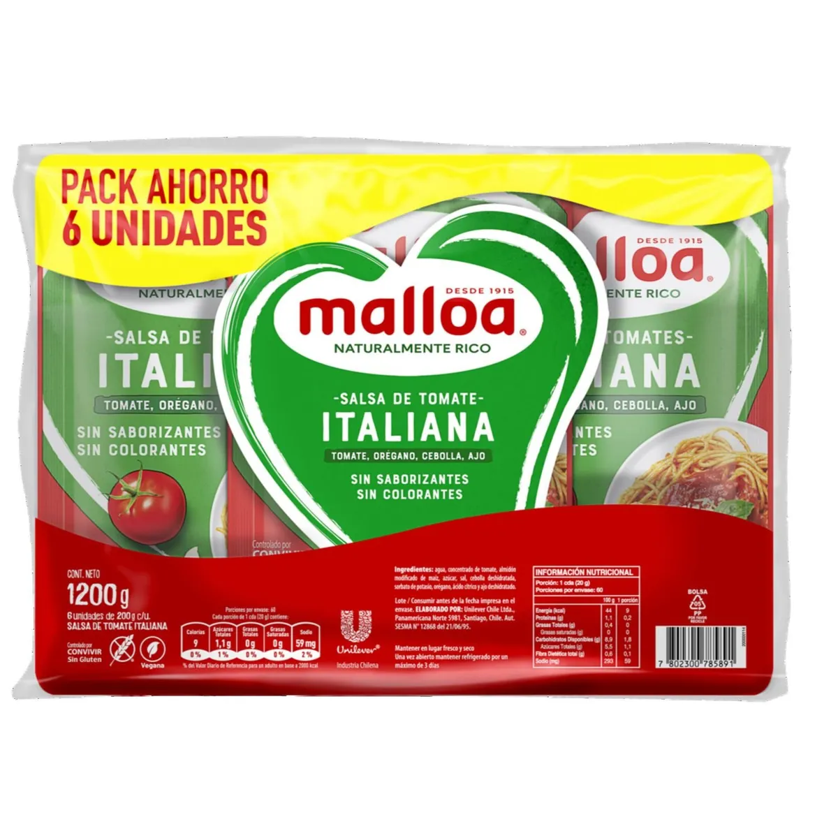 MALLOA - Pack Salsa de Tomate Italiana Malloa 6 x 200 g