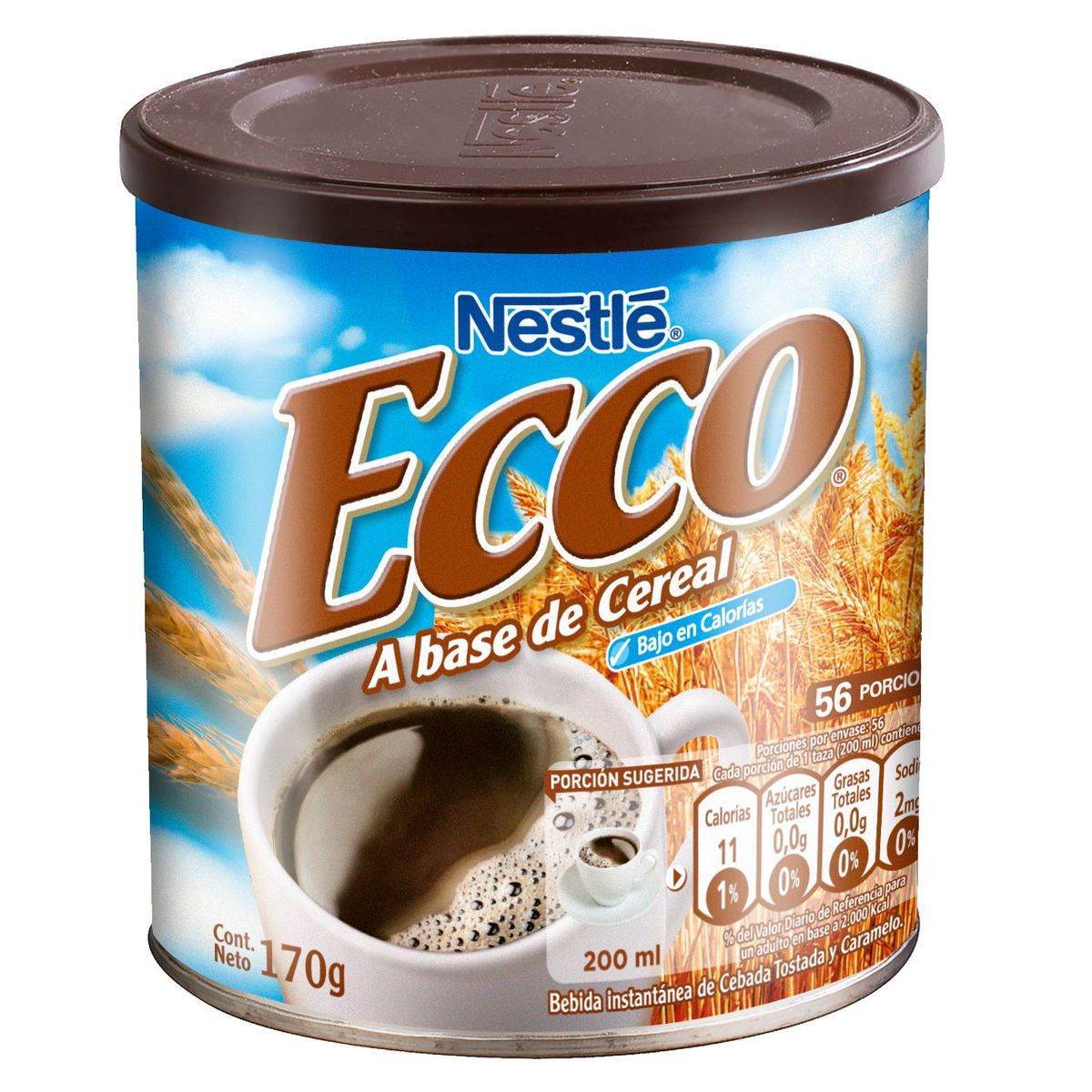 ECCO - Bebida Instantánea de Cebada Ecco Tostada y Caramelo Nestlé Tarro 170 g