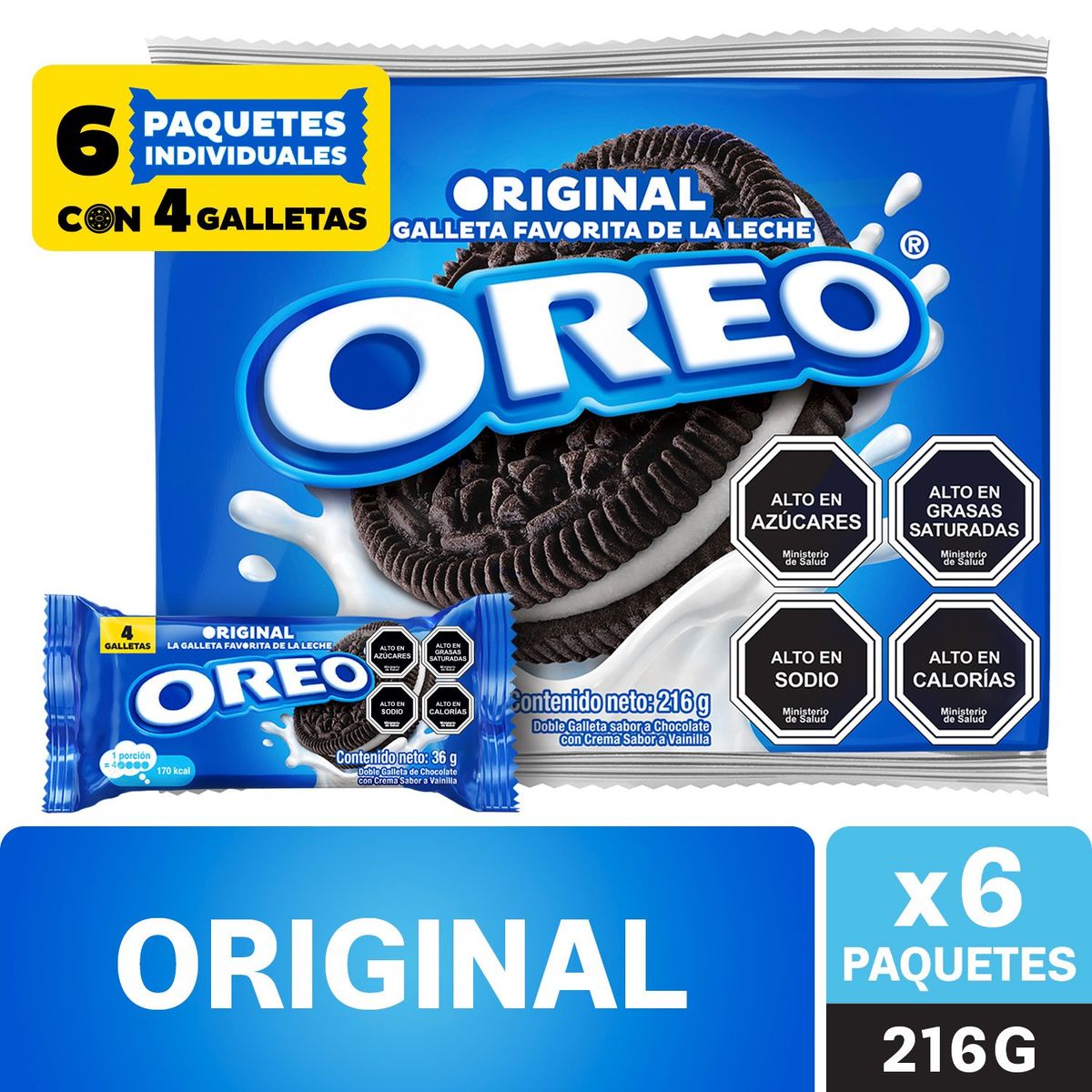 OREO - Pack Galleta Oreo Rellena con Crema Sabor Vainilla 6 x 36 g