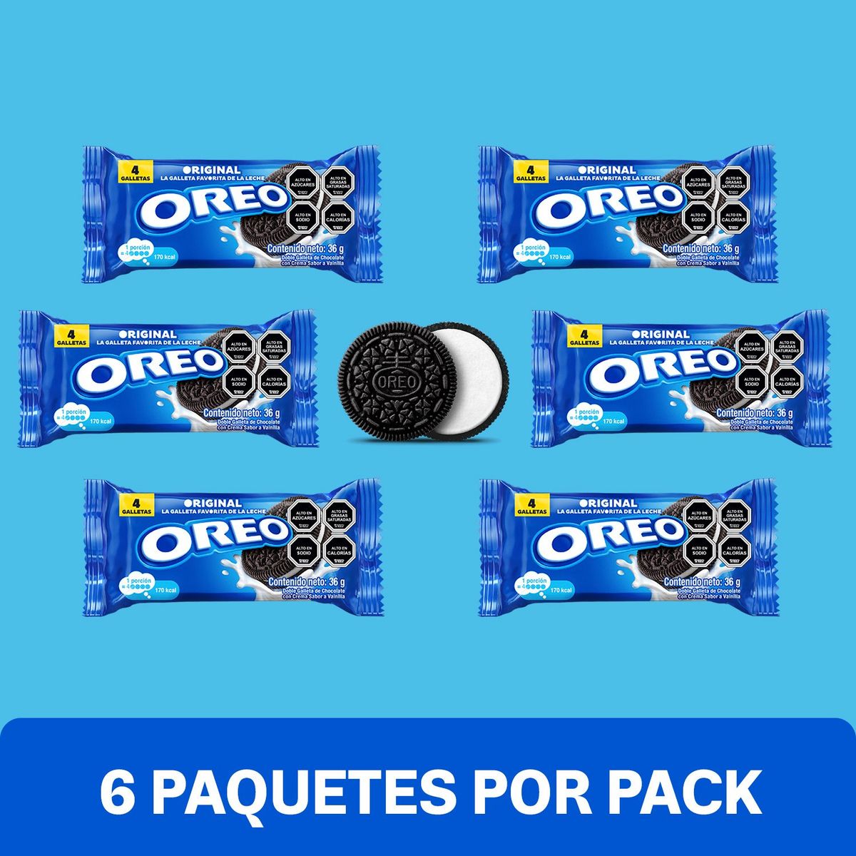 OREO - Pack Galleta Oreo Rellena con Crema Sabor Vainilla 6 x 36 g