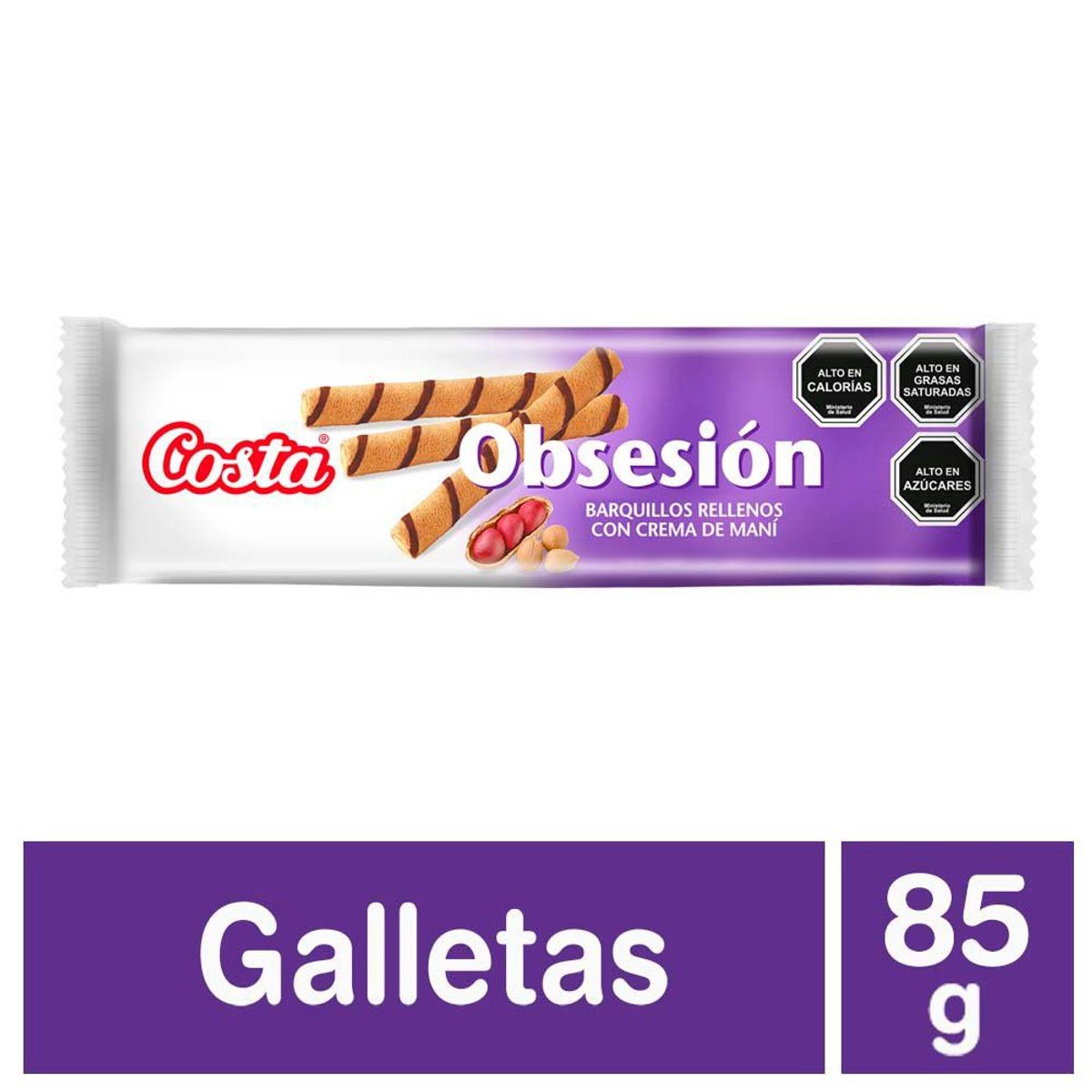 COSTA - Barquillos Obsesión Rellenos Crema de Maní 85 g