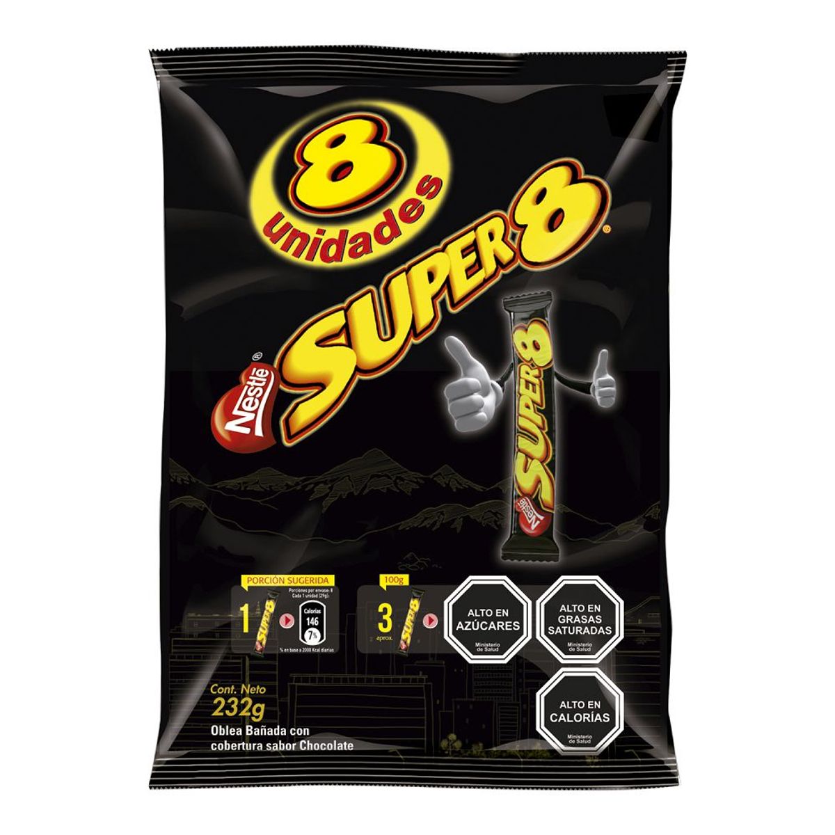 SUPER 8 - Galleta Oblea Super 8 Bañada con Chocolate 8 x 29 gr