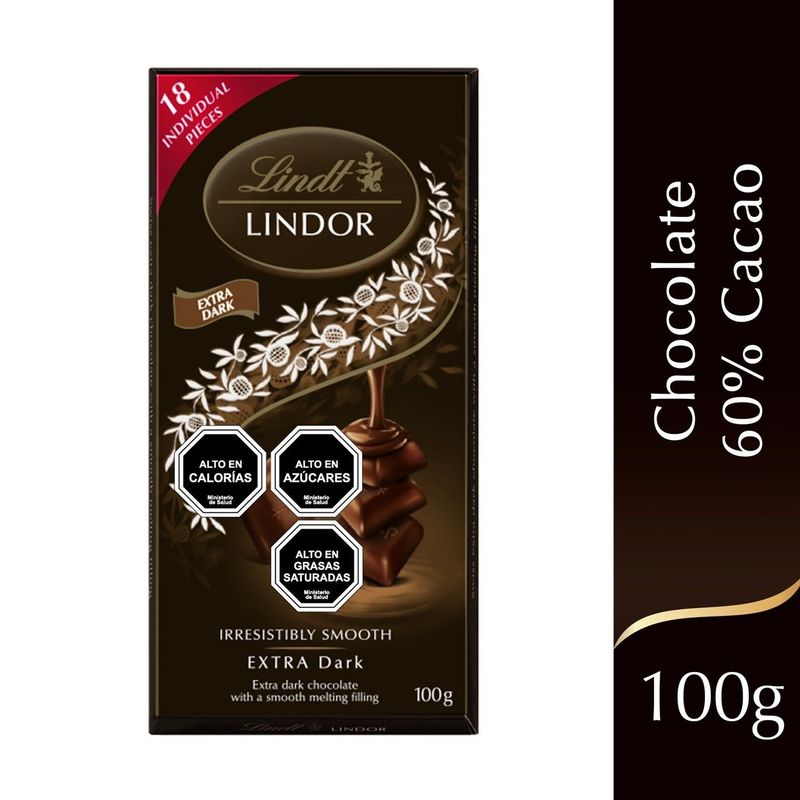 LINDT - Chocolate en Barra Extra Dark 60% Cacao Lindor Lindt 100 g