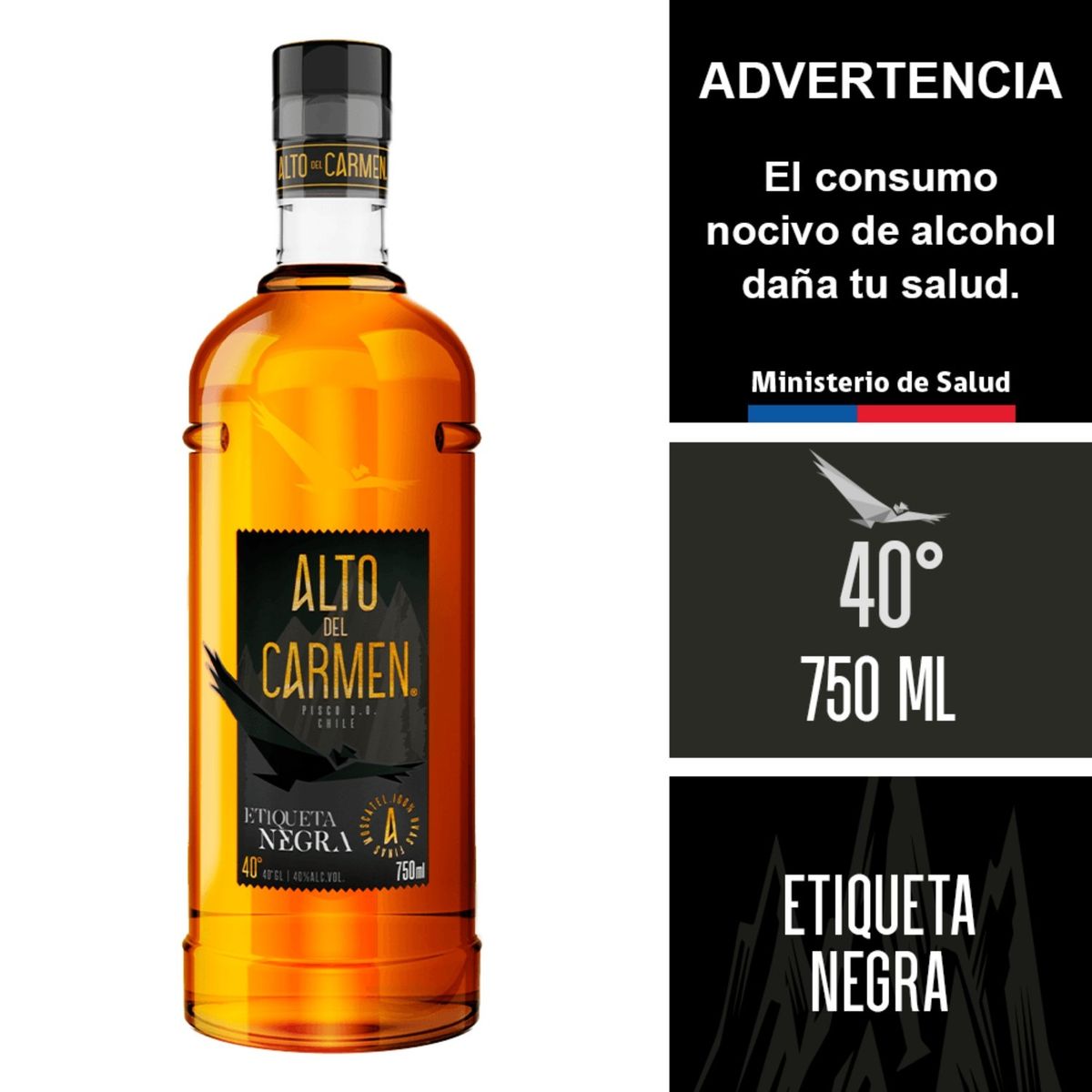 ALTO DEL CARMEN - Pisco Alto Del Carmen Etiqueta Negra 40° 700 cc