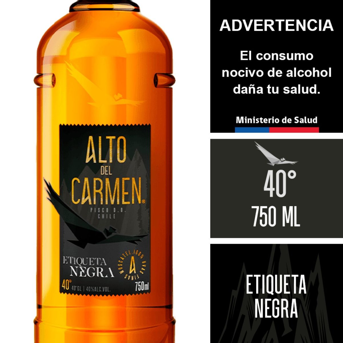 ALTO DEL CARMEN - Pisco Alto Del Carmen Etiqueta Negra 40° 700 cc