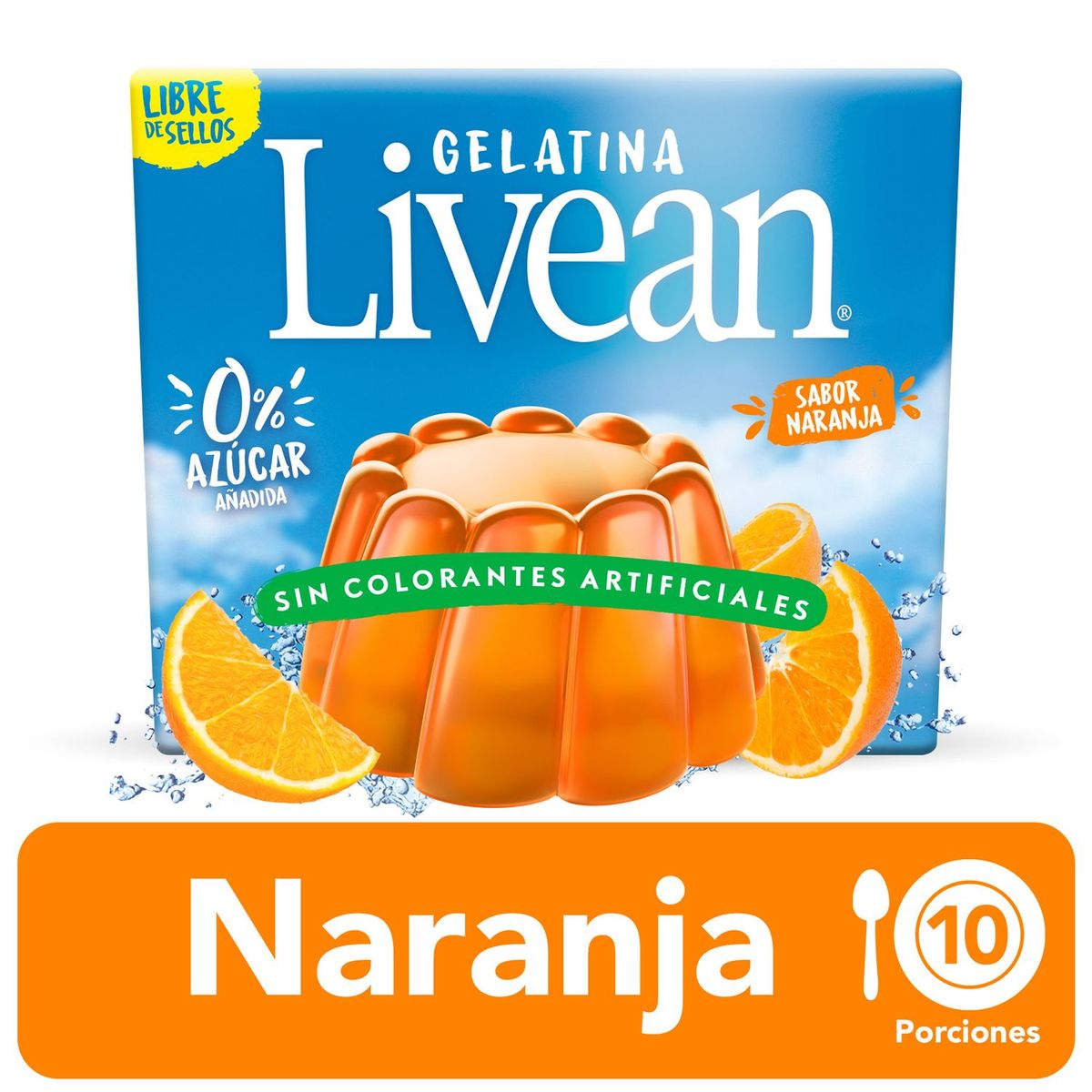 LIVEAN - Gelatina En Polvo Sin Azúcar Sabor Naranja