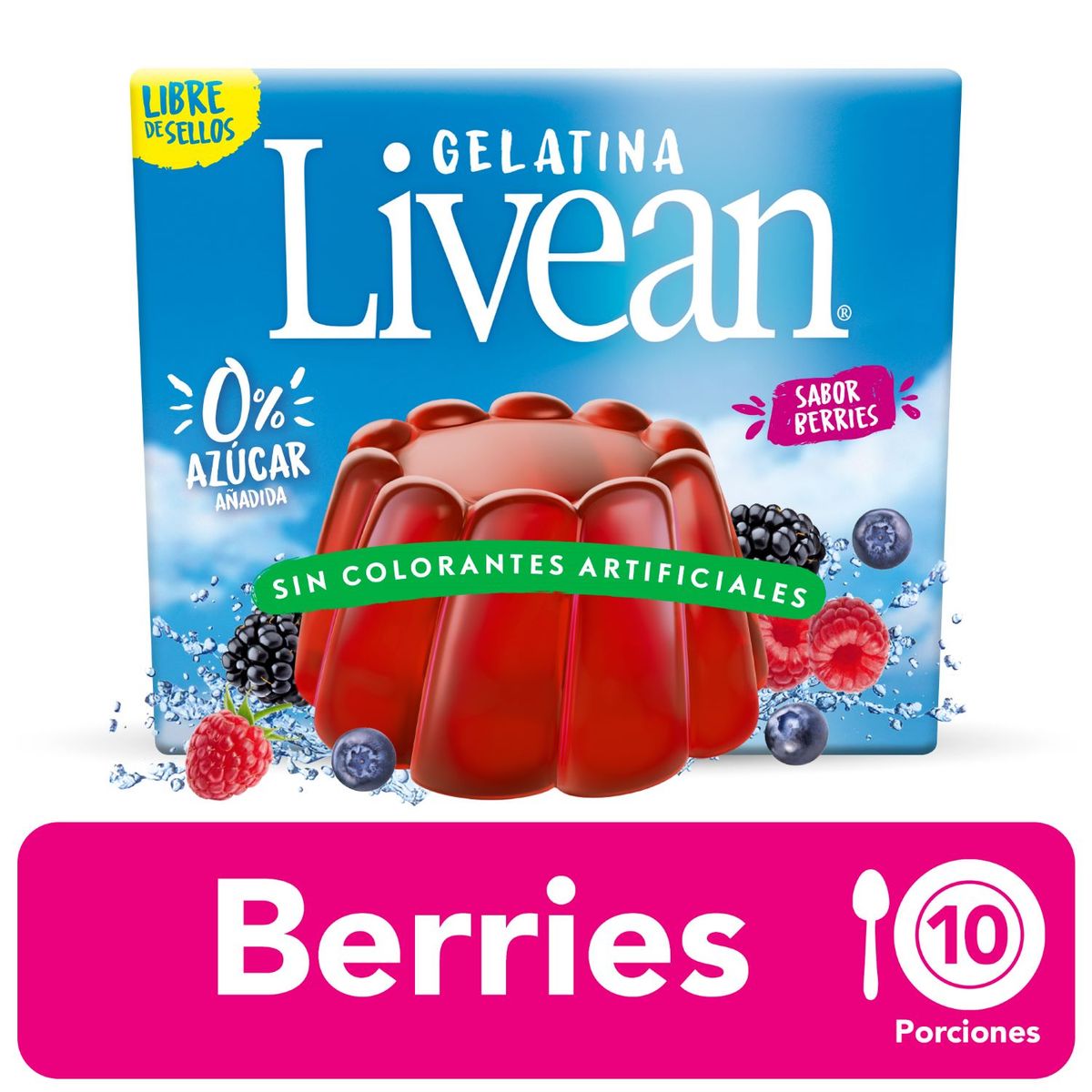 LIVEAN - Gelatina En Polvo Sin Azúcar Sabor Berries