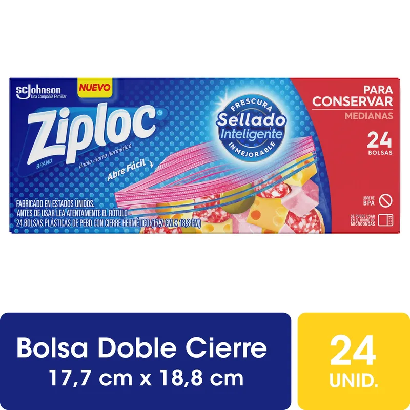 Bolsa para Conservar Doble Cierre Mediana Ziploc 24 Un Tottus Chile
