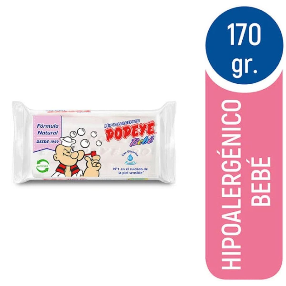 POPEYE - Jabón en Barra Hipoalergénico Extra Blanco Popeye 170 gr