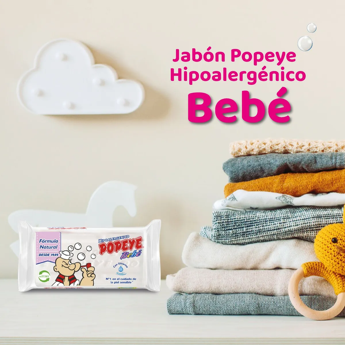 POPEYE - Jabón en Barra Hipoalergénico Extra Blanco Popeye 170 gr