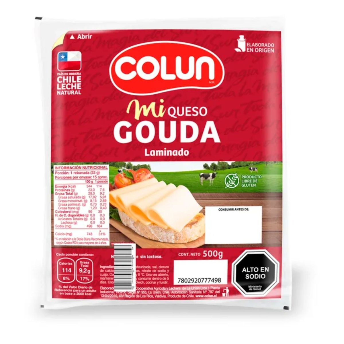 COLUN - Queso Gauda Laminado Colun 500 g