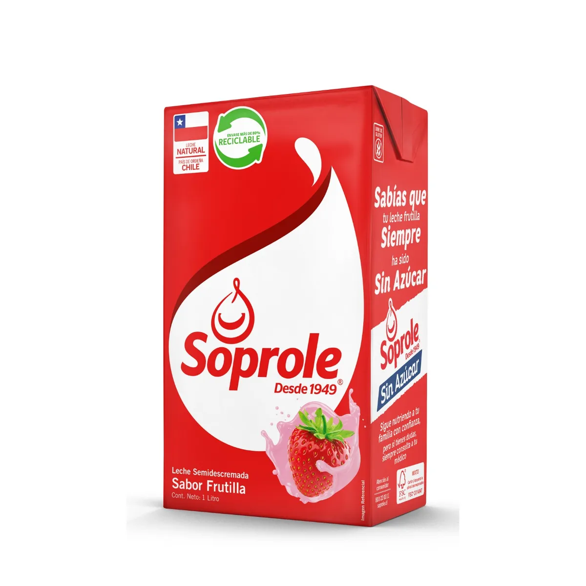 SOPROLE - Leche Semidescremada Sabor Frutilla Soprole 1 L