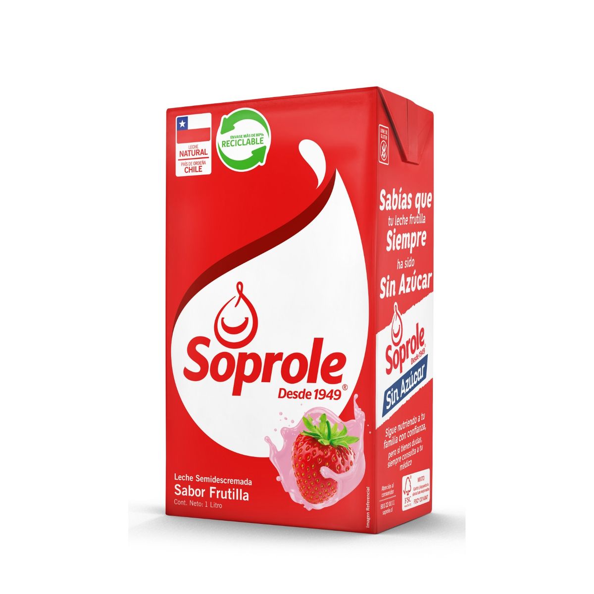 SOPROLE - Leche Semidescremada Sabor Frutilla Soprole 1 L