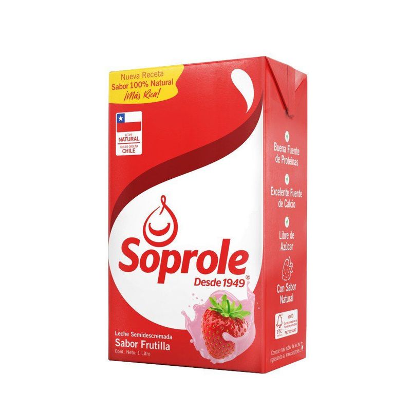 SOPROLE - Leche Semidescremada Sabor Frutilla Soprole 1 L