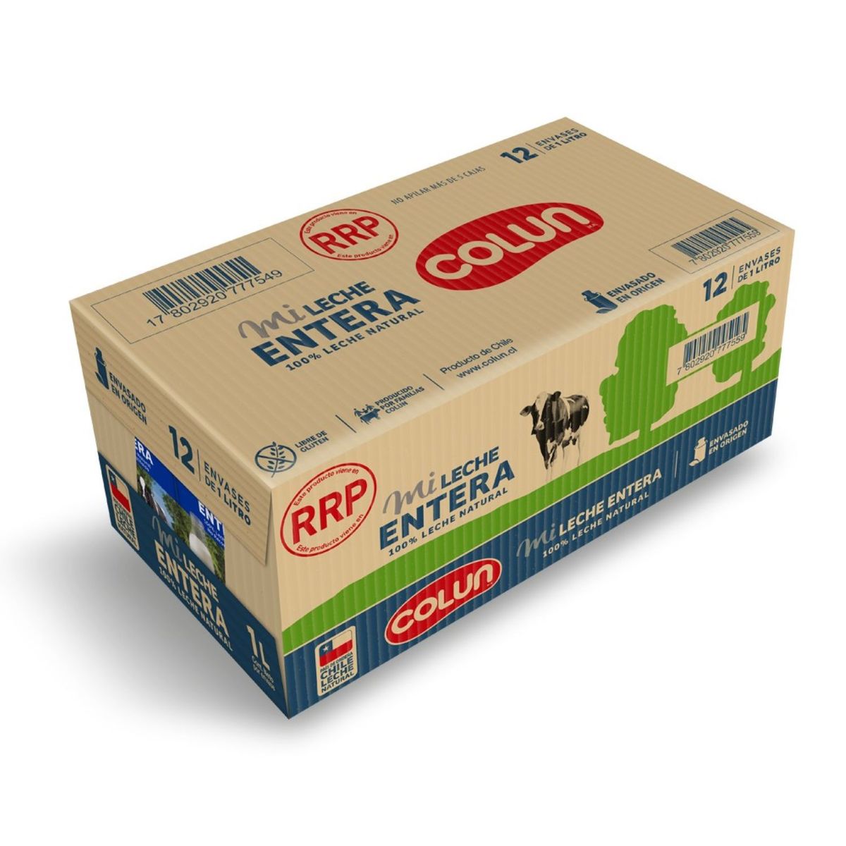 COLUN - Pack Leche Entera Natural Colun 12 x 1 lt