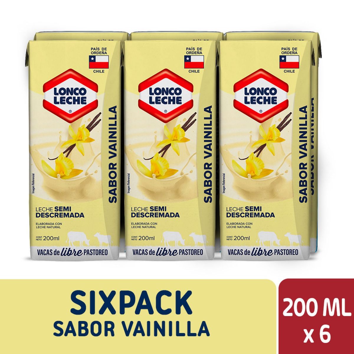 LONCOLECHE - Pack Leche Semidescremada Sabor Vainilla