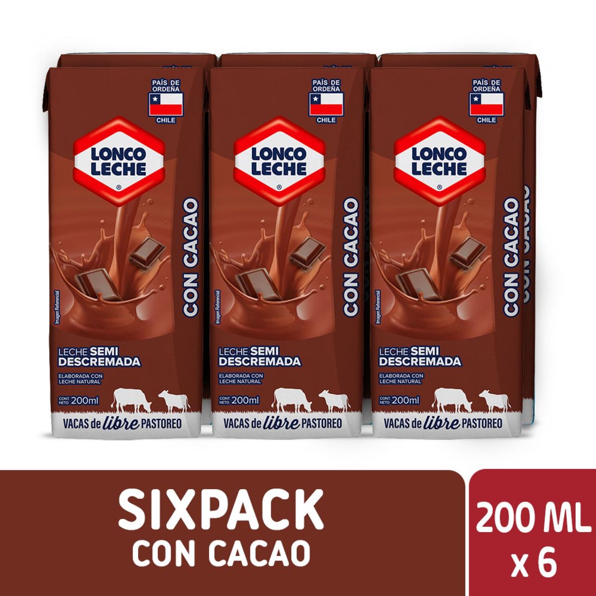 LONCOLECHE - Pack Leche Semidescremada Sabor Chocolate
