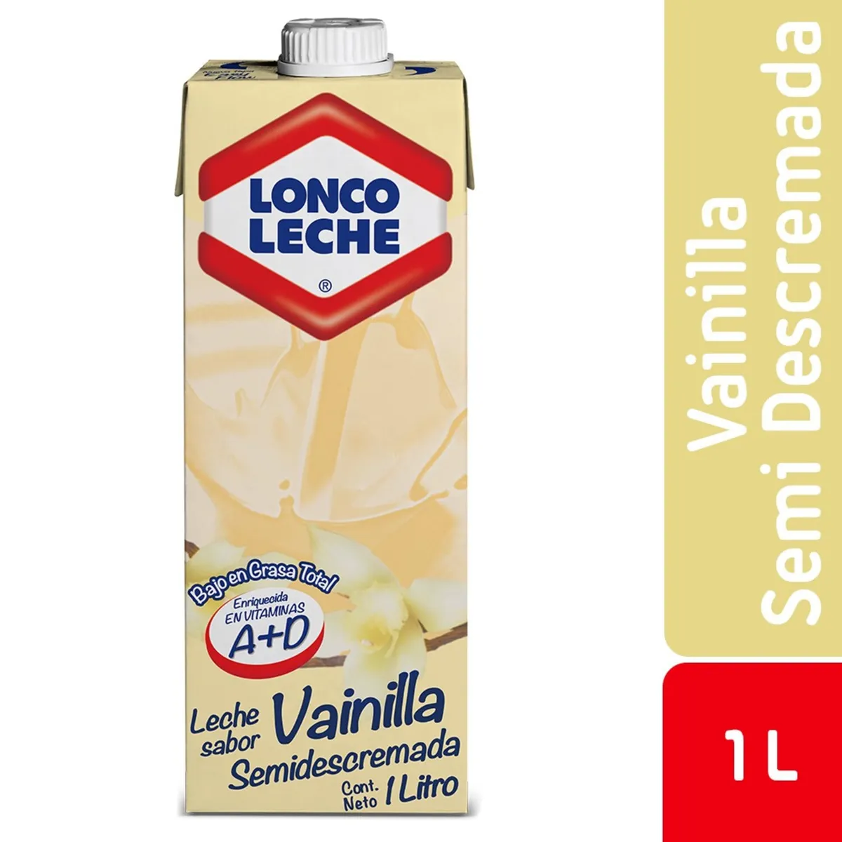 LONCOLECHE - Pack Leche Semidescremada Loncoleche Sabor Vainilla 12 x 1 L