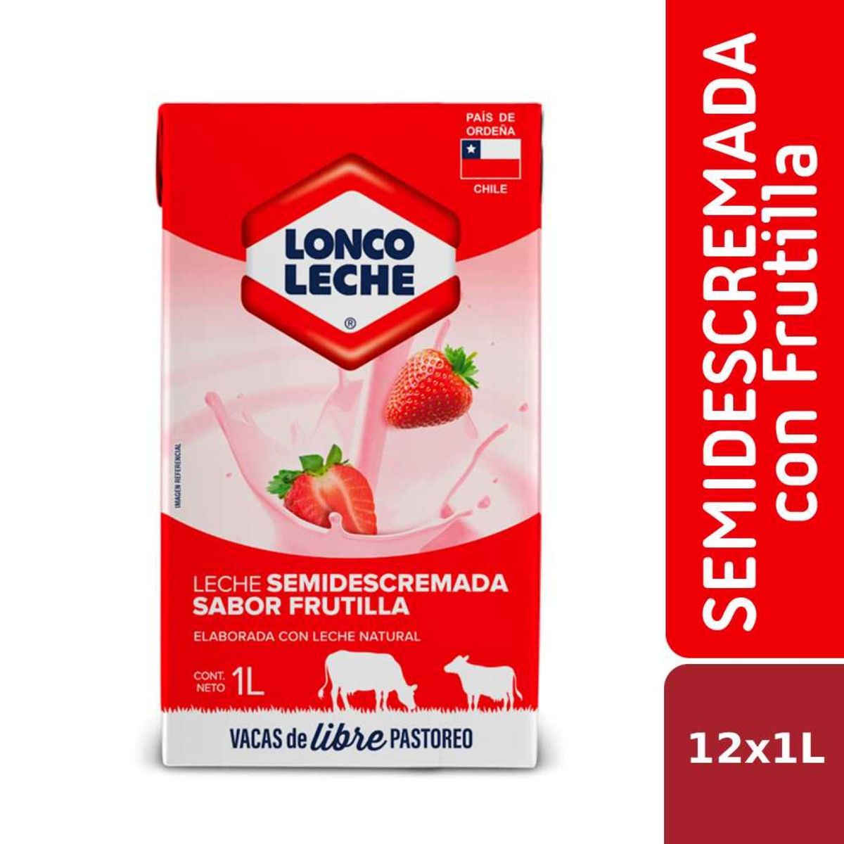 LONCOLECHE - Pack Leche Semidescremada Sabor Frutilla