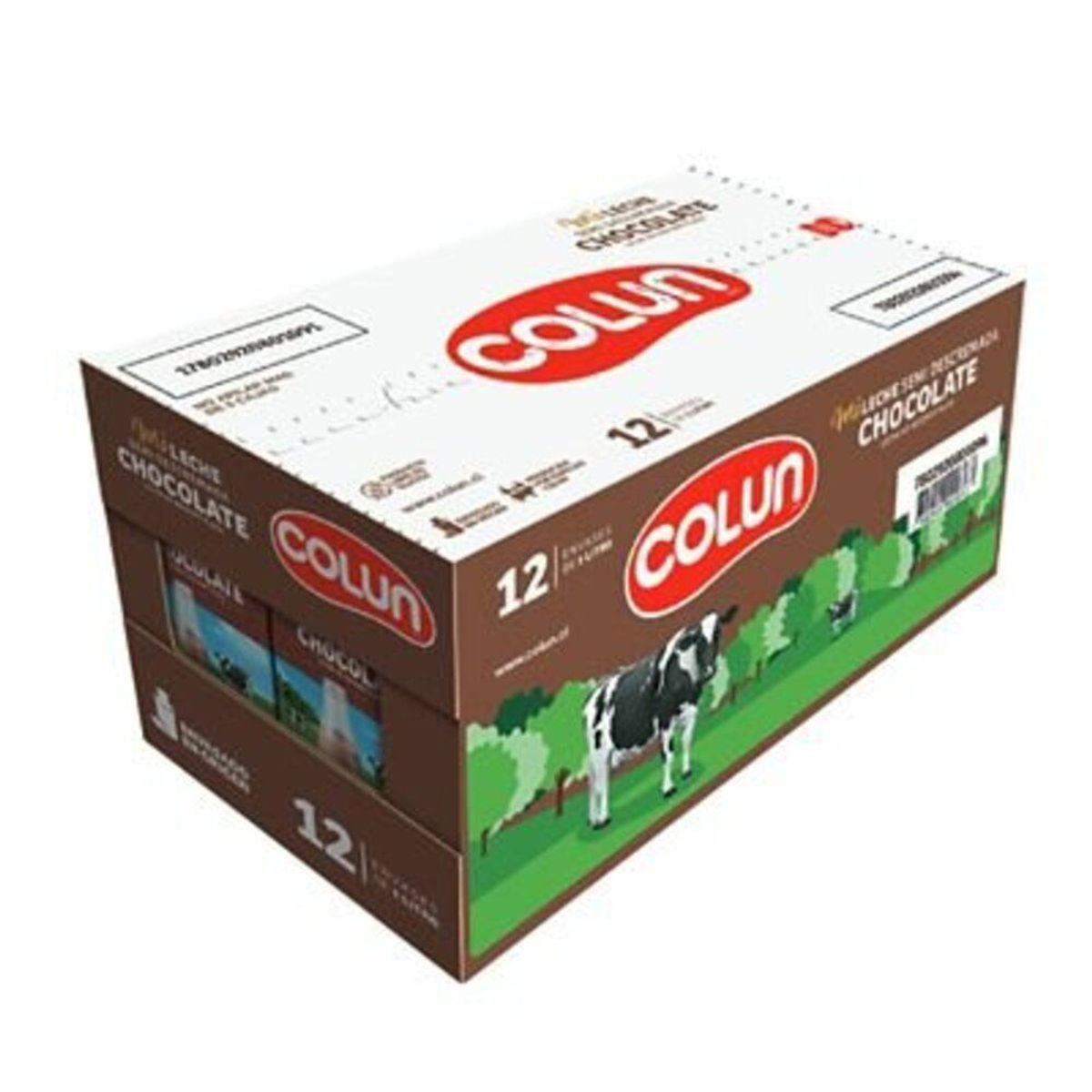 COLUN - Pack Leche Semi Descremada Colun Sabor Chocolate 12 x 1 L