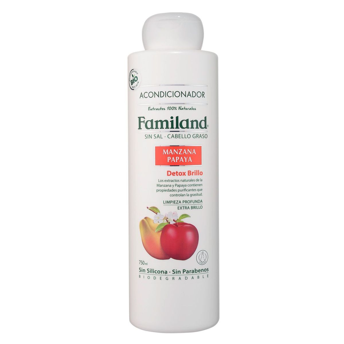 FAMILAND - Acondicionador Familand Sin Sal Cabello Graso Manzana Papaya 750 ml