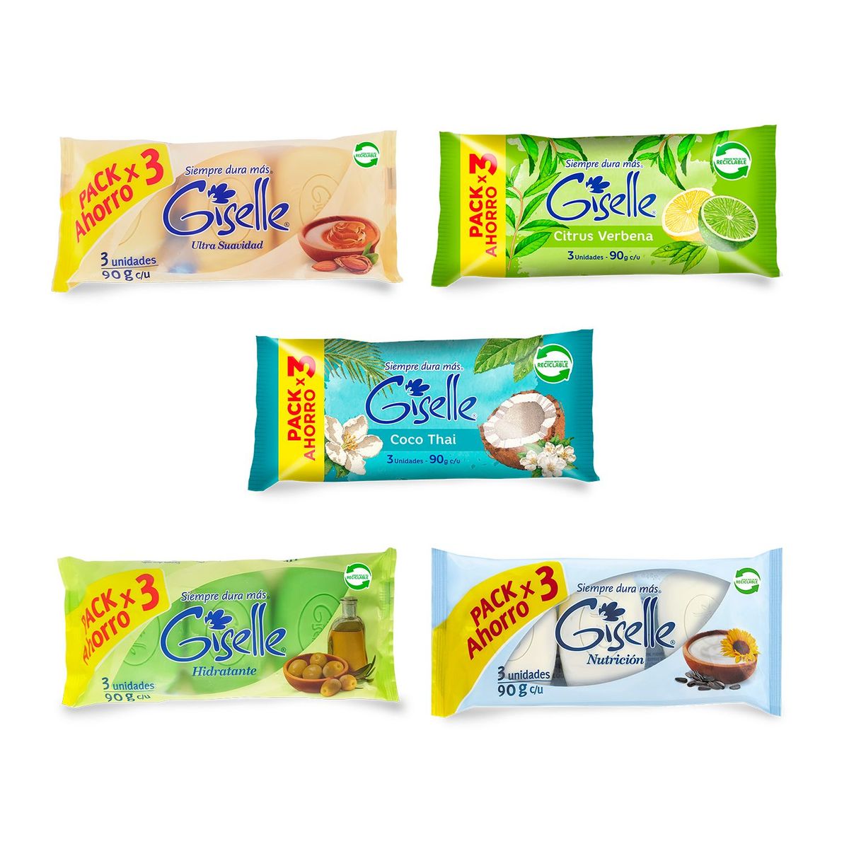 GISELLE - Pack Jabón en Barra Surtido Giselle 3 x 90 g
