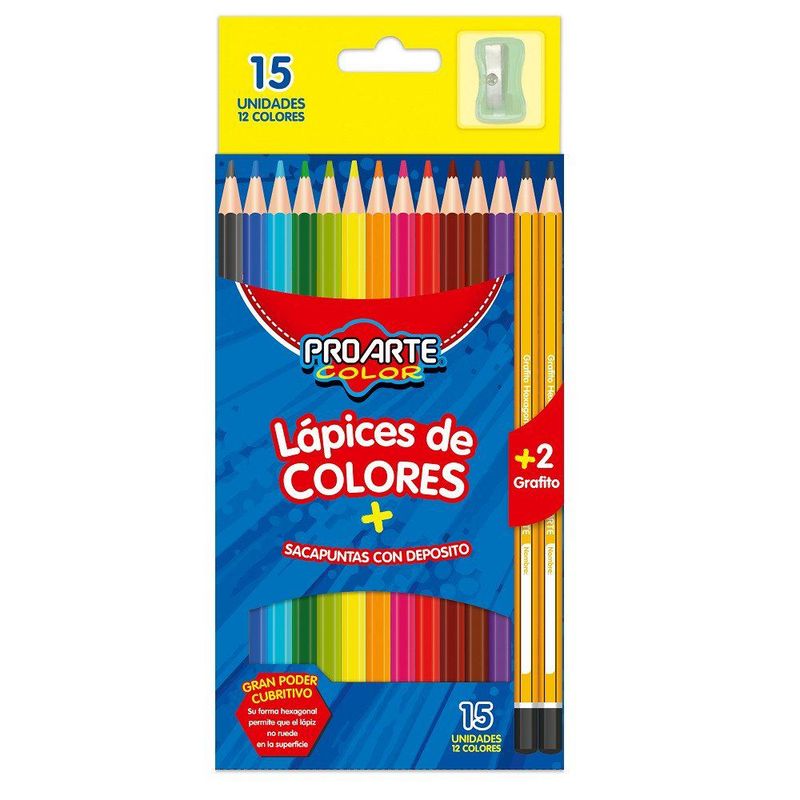 PROARTE - Lápices de Color 12 Largos + 2 Grafitos