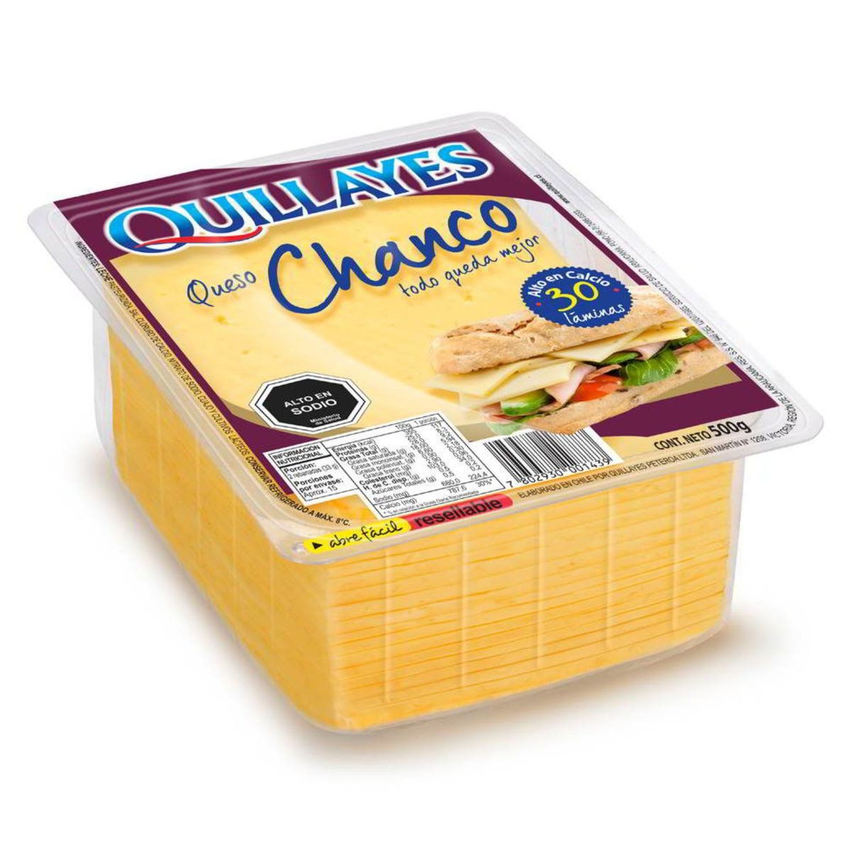 QUILLAYES - Queso Chanco Laminado Quillayes 500 g