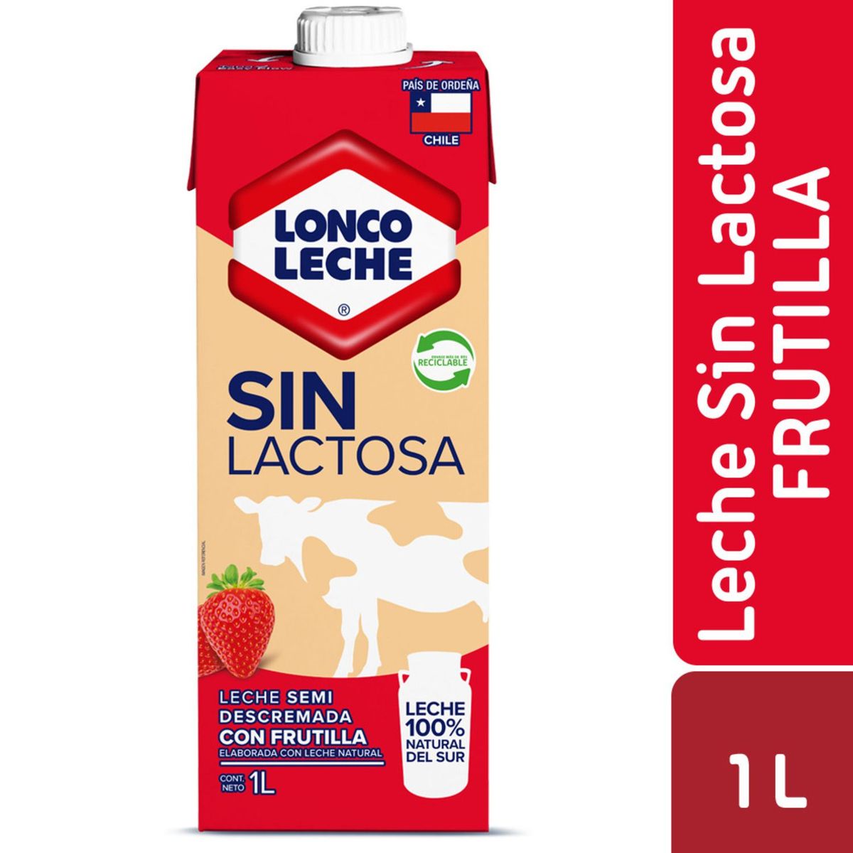 LONCOLECHE - Pack Leche Semidescremada Sin Lactosa Sabor Frutilla