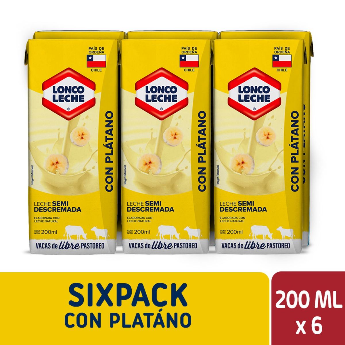 LONCOLECHE - Pack Leche Semidescremada Sabor Plátano