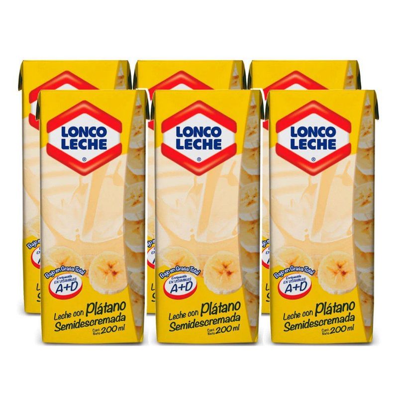 LONCOLECHE - Pack Leche Semidescremada Sabor Plátano