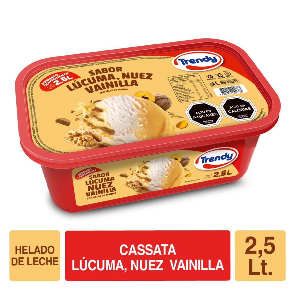 TRENDY - Helado de Leche Sabor Lúcuma Nuez Vainilla Cassata Trendy 2.5 L