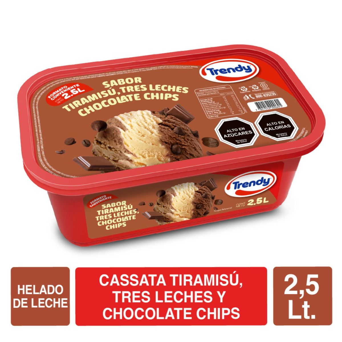 TRENDY - Helado de Leche Sabor Tiramisú Tres Leches Cassata Trendy 2.5 L