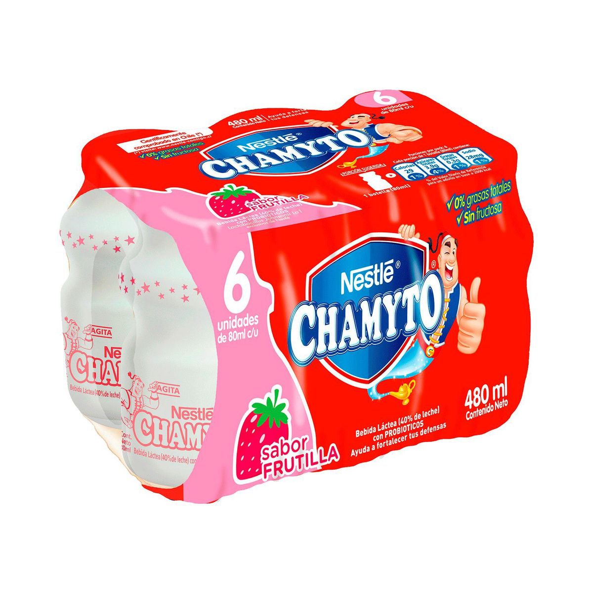 CHAMYTO - Pack Bebidas Lácteas Chamyto Sabor Frutilla 6 x 80 ml