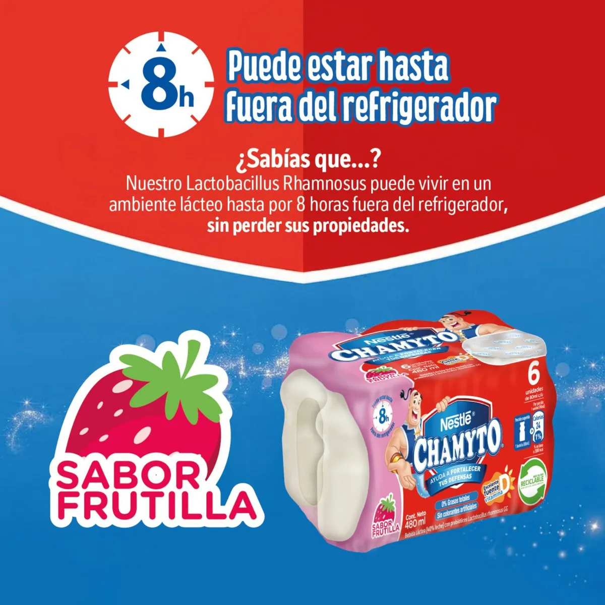 CHAMYTO - Pack Bebidas Lácteas Chamyto Sabor Frutilla 6 x 80 ml