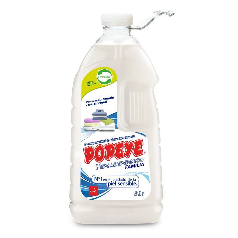 POPEYE - Detergente Líquido Hipoalergénico Familia Popeye Botella 3 L