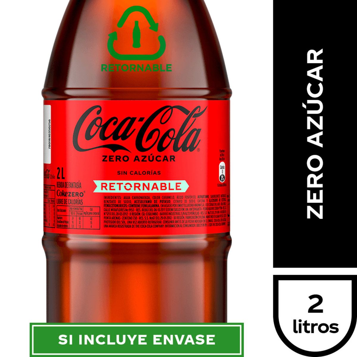 COCA COLA - Bebida Coca Cola Zero Azúcar Retornable 2 L