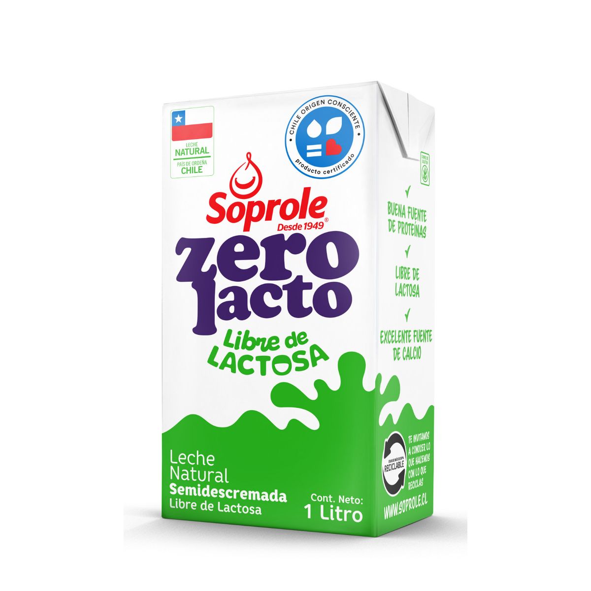 SOPROLE - Leche Semidescremada Zerolacto Soprole 1 L