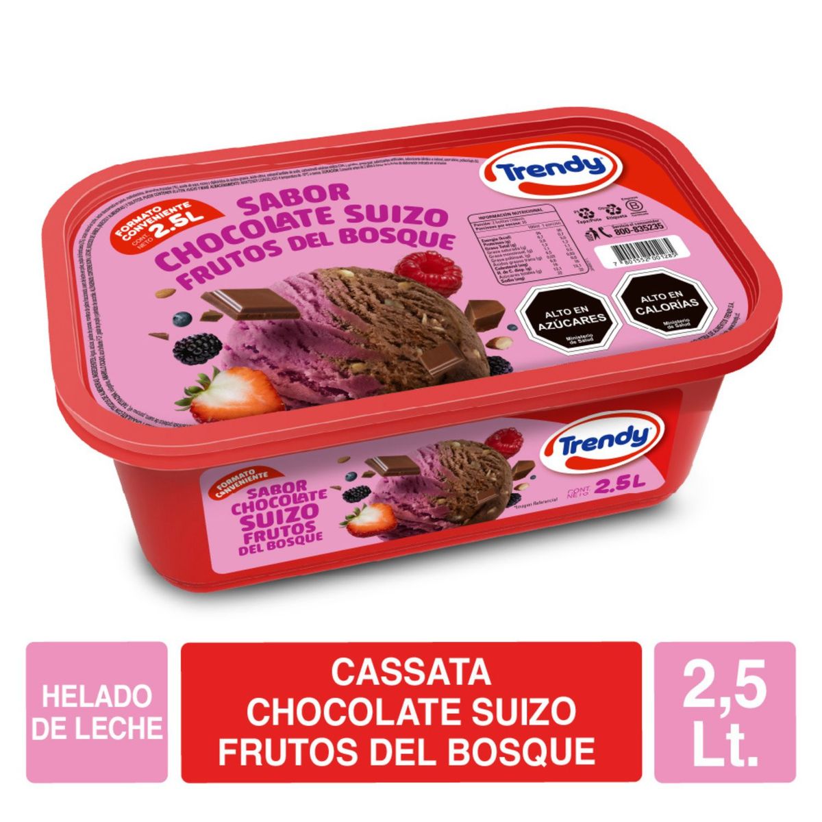 TRENDY - Helado de Leche Sabor Chocolate Suizo Frutos del Bosque Cassata Trendy 2.5 L