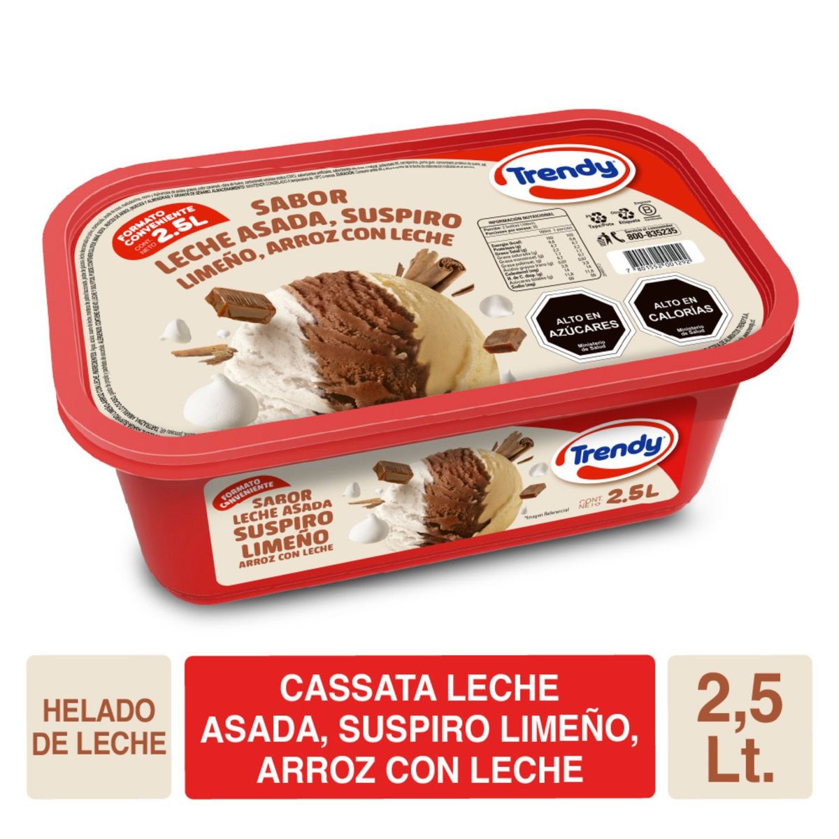 TRENDY - Helado de Leche Sabor Leche Asada y Suspiro Limeño Cassata Trendy 2.5 L