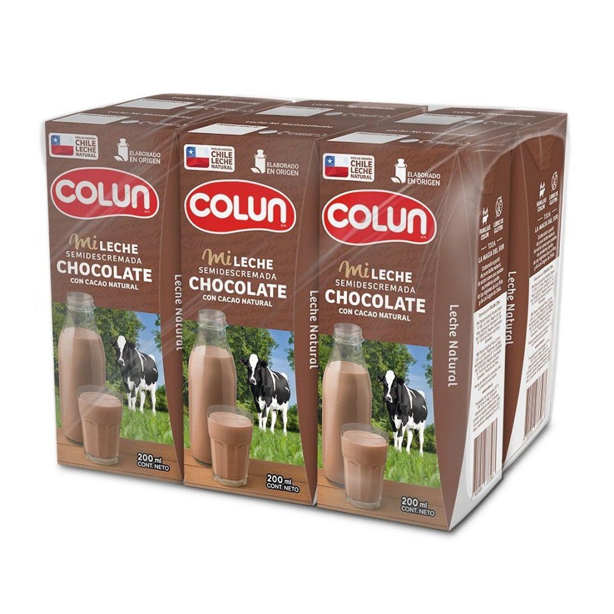 COLUN - Pack Leche Semi Descremada Colun Sabor Chocolate 6 x 200 ml