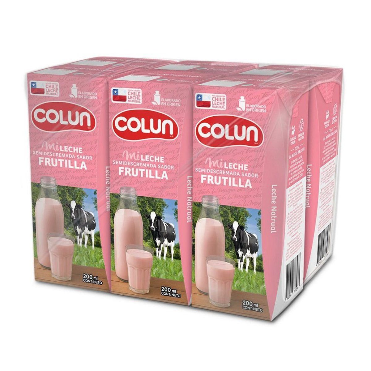 COLUN - Pack Leche Semi Descremada Colun Sabor Frutilla 6 x 200 ml