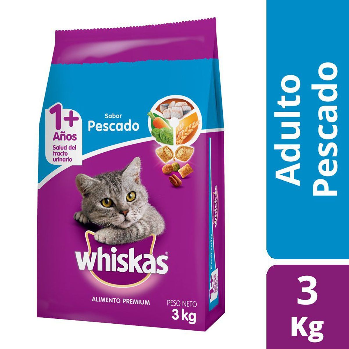 WHISKAS - Alimento para Gato Edad 1+ Sabor Pescado Whiskas 3 Kg