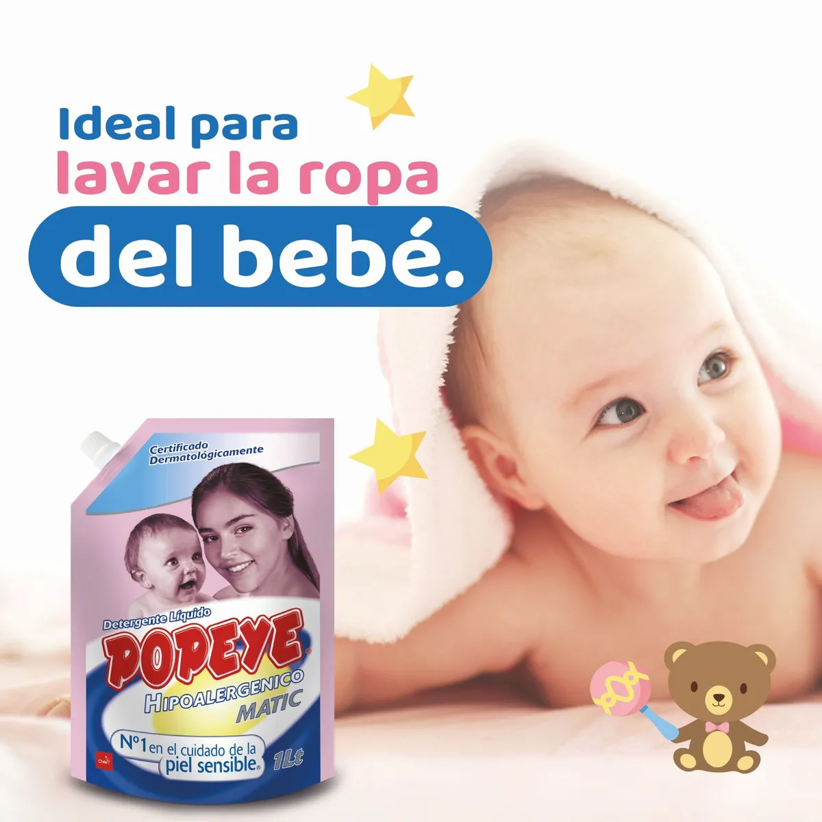 POPEYE - Detergente Líquido Hipoalergénico Bebé Doypack Popeye 1 lt