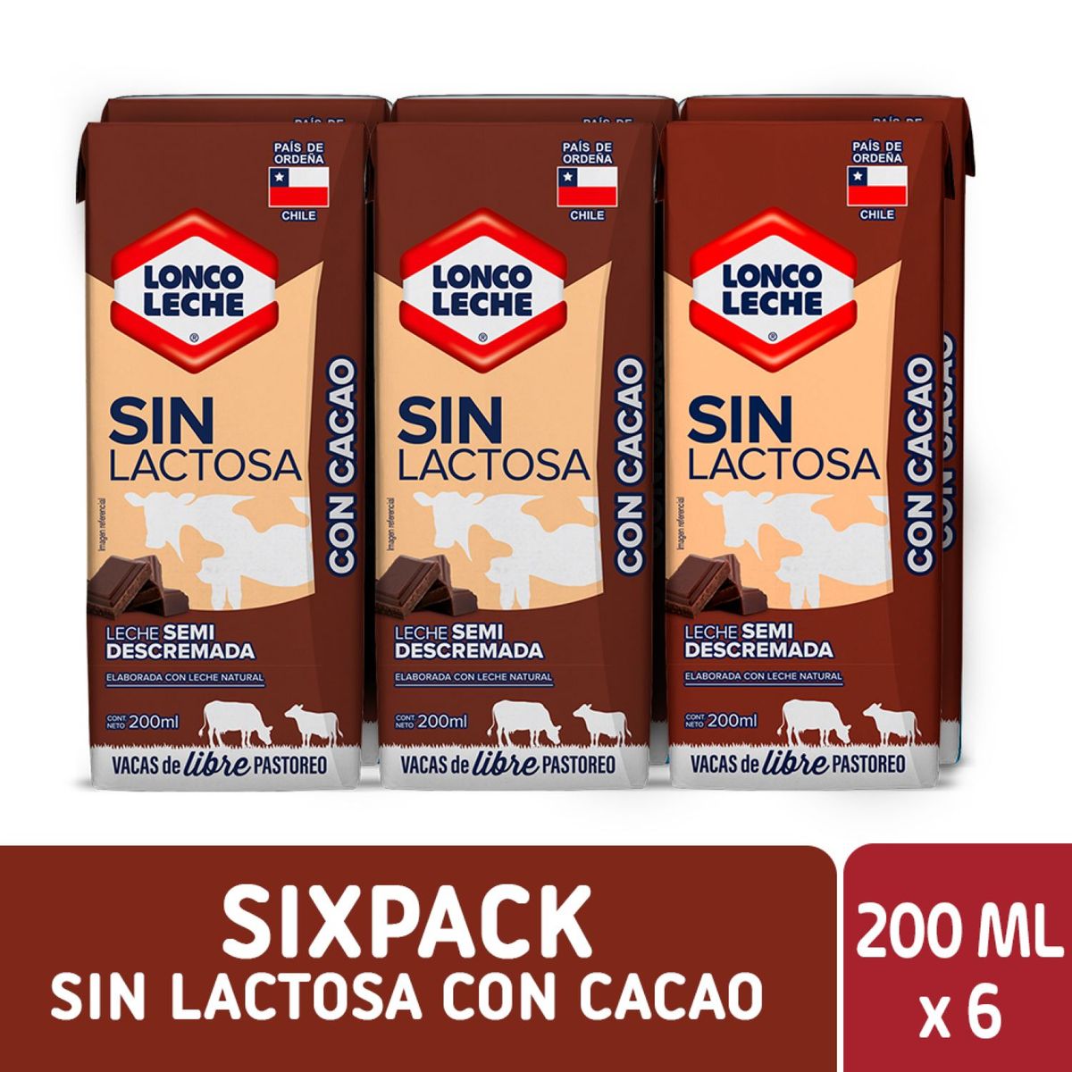 LONCOLECHE - Pack Leche Semidescremada Sin Lactosa Sabor Chocolate
